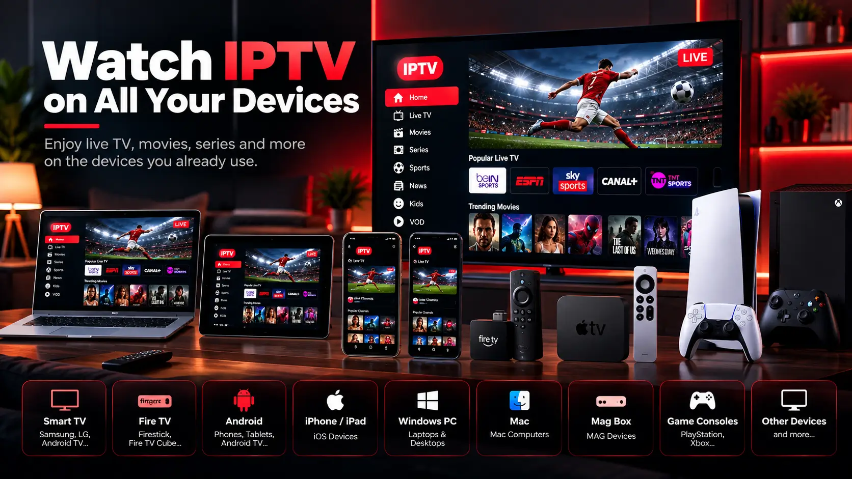 IPTV on Smart TV, Firestick, Android, iPhone, and PC